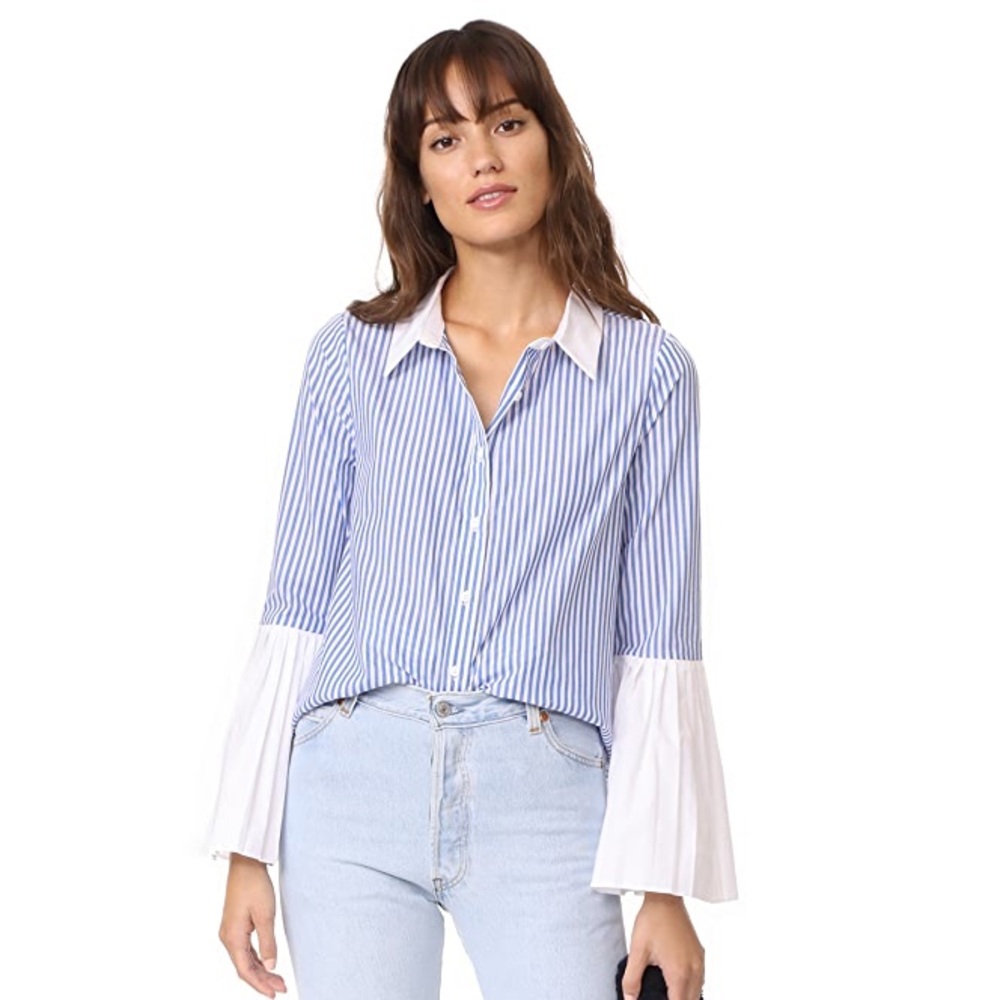 ENGLISH FACTORY Pleated Sleeve striped Blouse